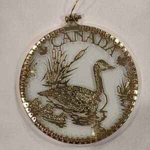 Vintage Canada Souvenir Canada Goose Gold Tone Metal & Glass Christmas Ornament